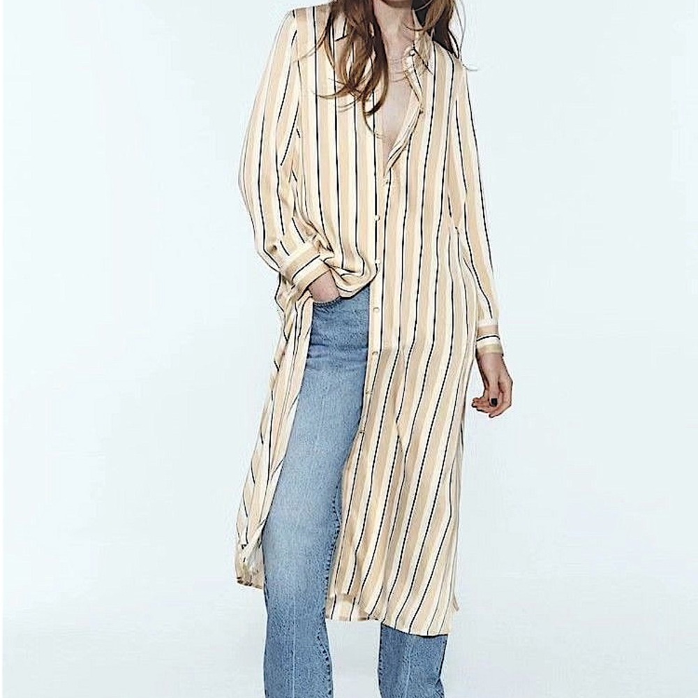 NWT Zara Long Sleeve Silky Button Up Shirt Dress